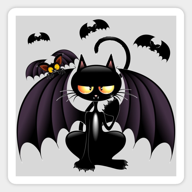 Cat Bat Weird Grumpy Halloween Character Magnet by BluedarkArt